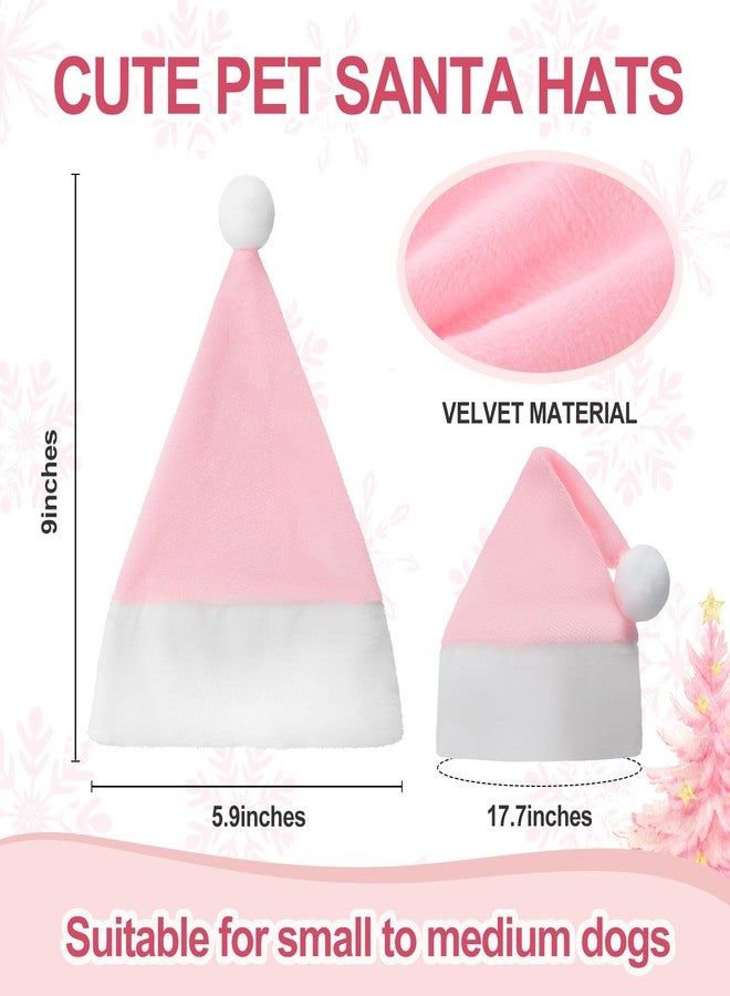 SilTriangle 4 Pcs Pink Christmas Dog Costume Accessories Set Dog Pink Christmas Bandanas Xmas Santa Hats with Elastic Band Pet Holiday Outfit Adjustable Fit for Small Medium Puppy Cats - Image 5